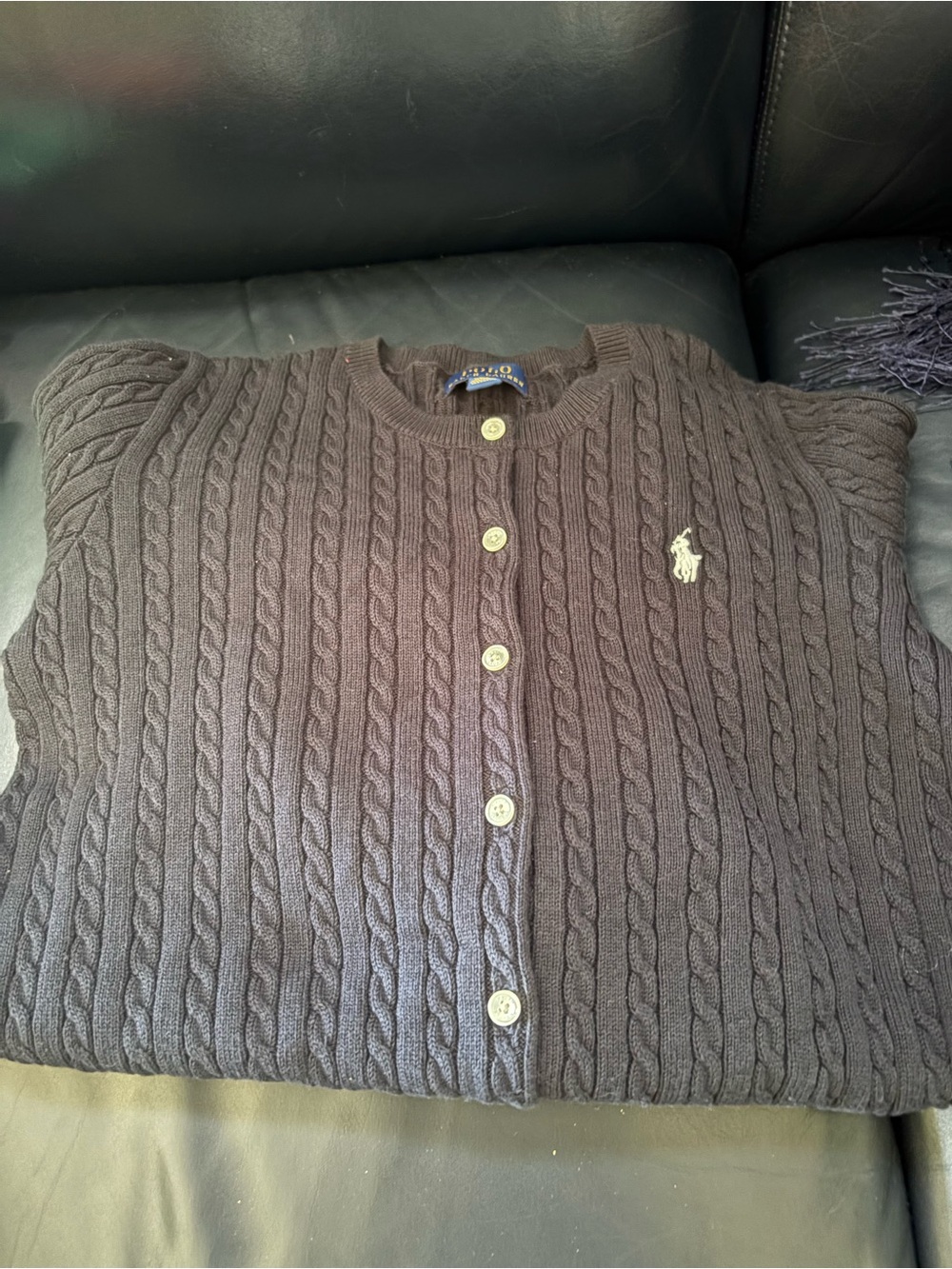 Ralph Lauren Girls Cable-Knit Button Cardigan in Navy Blue